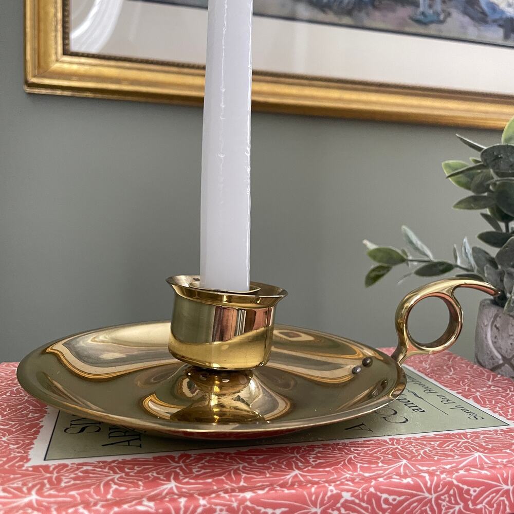 Vintage Brass Chamberstick Candle Holder - Classic Decor